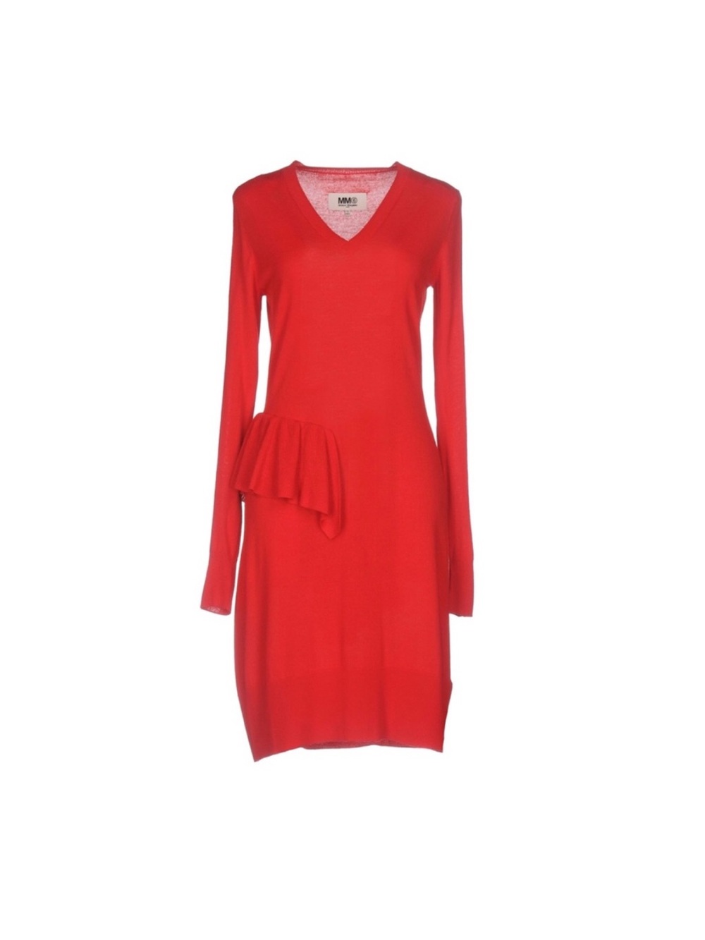 Maison Martin Margiela Red V-Neck Long Sleeve Ruffle Dress